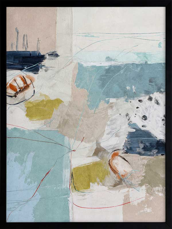 Softly abstract composition featuring blue and yellow tones layered with expressive textures. From the Lounging Ladies II collection by Urban Road.