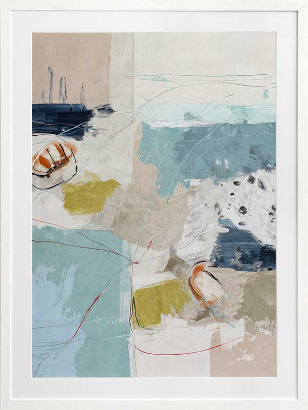 Softly abstract composition featuring blue and yellow tones layered with expressive textures. From the Lounging Ladies II collection by Urban Road.