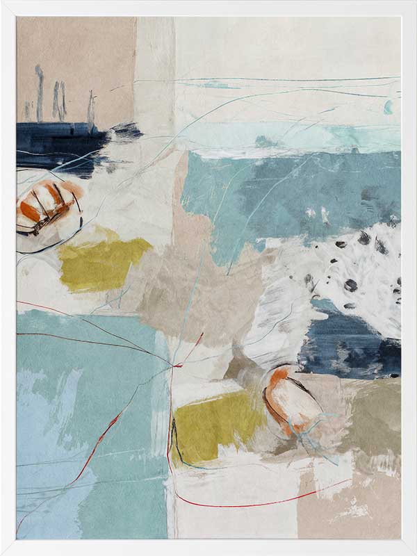 Softly abstract composition featuring blue and yellow tones layered with expressive textures. From the Lounging Ladies II collection by Urban Road.