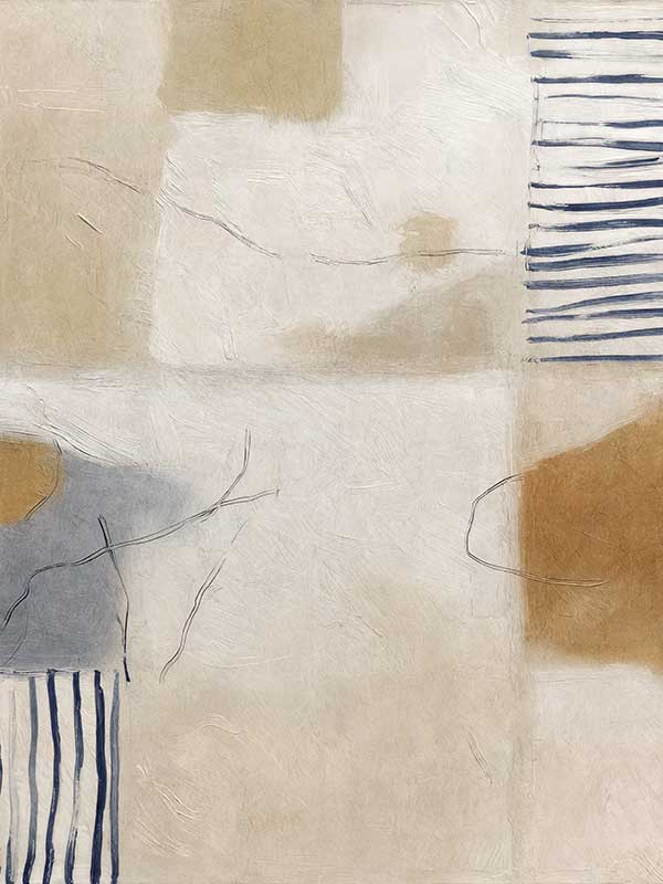 A softly painted abstract piece with pale neutrals and vertical blue stripes. From the Lounging Ladies II collection by Urban Road.