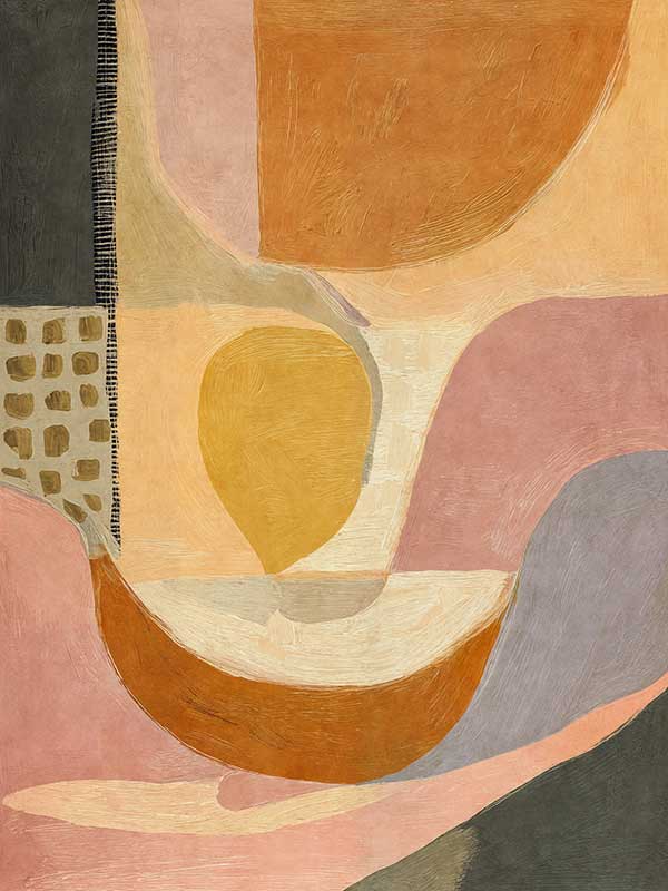 An abstract artwork featuring curved shapes in orange and pink with soft painterly textures. From the Lounging Ladies II collection by Urban Road.