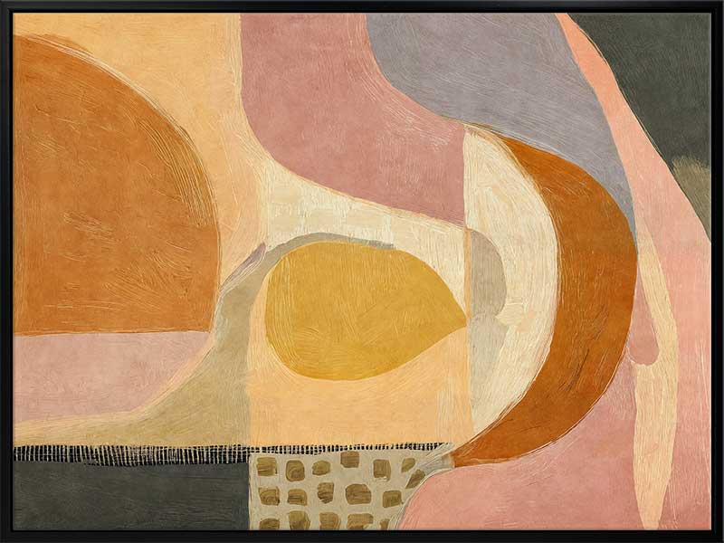 An abstract artwork featuring curved shapes in orange and pink with soft painterly textures. From the Lounging Ladies II collection by Urban Road.