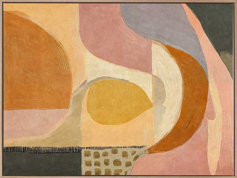 An abstract artwork featuring curved shapes in orange and pink with soft painterly textures. From the Lounging Ladies II collection by Urban Road.