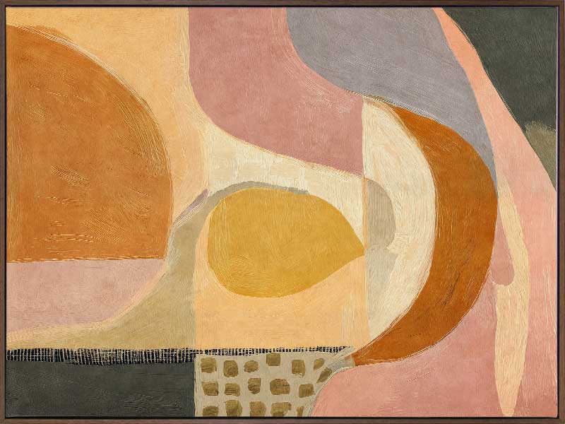 An abstract artwork featuring curved shapes in orange and pink with soft painterly textures. From the Lounging Ladies II collection by Urban Road.