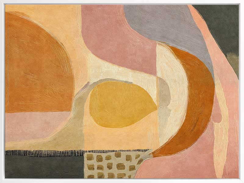 An abstract artwork featuring curved shapes in orange and pink with soft painterly textures. From the Lounging Ladies II collection by Urban Road.