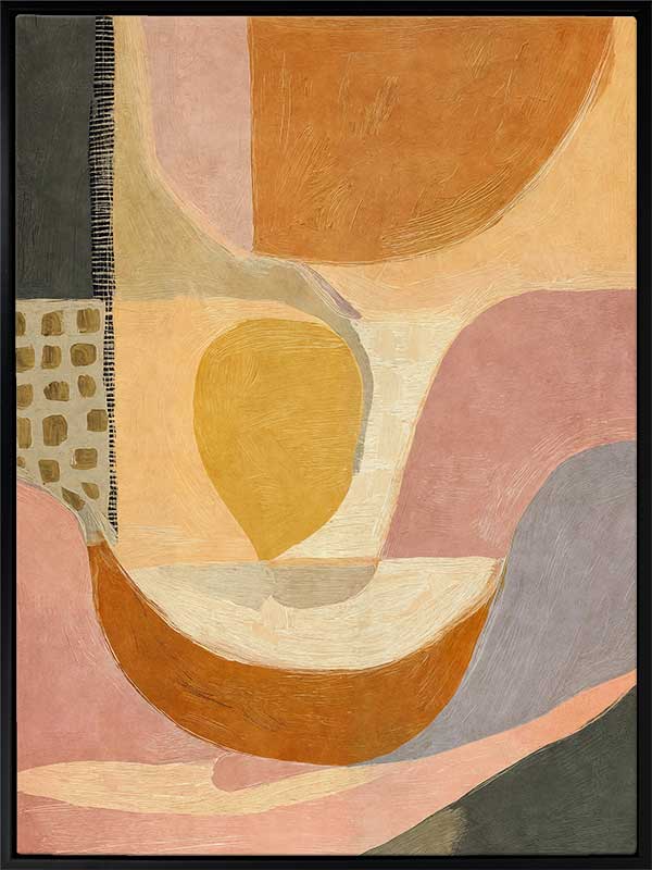 An abstract artwork featuring curved shapes in orange and pink with soft painterly textures. From the Lounging Ladies II collection by Urban Road.