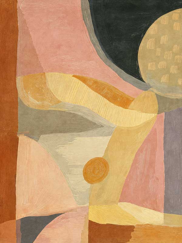 A softly textured abstract artwork in yellow and pink with layered curved forms. From the Lounging Ladies II collection by Urban Road.