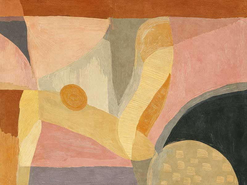 A softly textured abstract artwork in yellow and pink with layered curved forms. From the Lounging Ladies II collection by Urban Road.