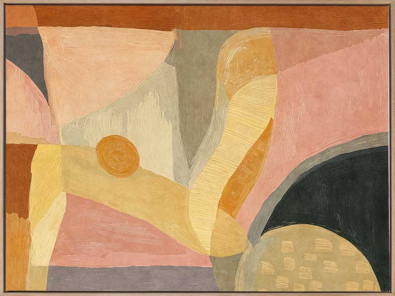 A softly textured abstract artwork in yellow and pink with layered curved forms. From the Lounging Ladies II collection by Urban Road.