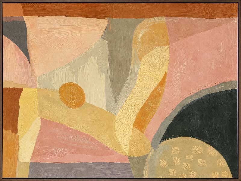 A softly textured abstract artwork in yellow and pink with layered curved forms. From the Lounging Ladies II collection by Urban Road.