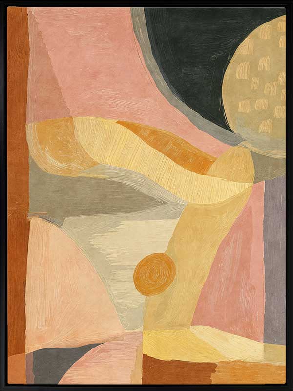 A softly textured abstract artwork in yellow and pink with layered curved forms. From the Lounging Ladies II collection by Urban Road.