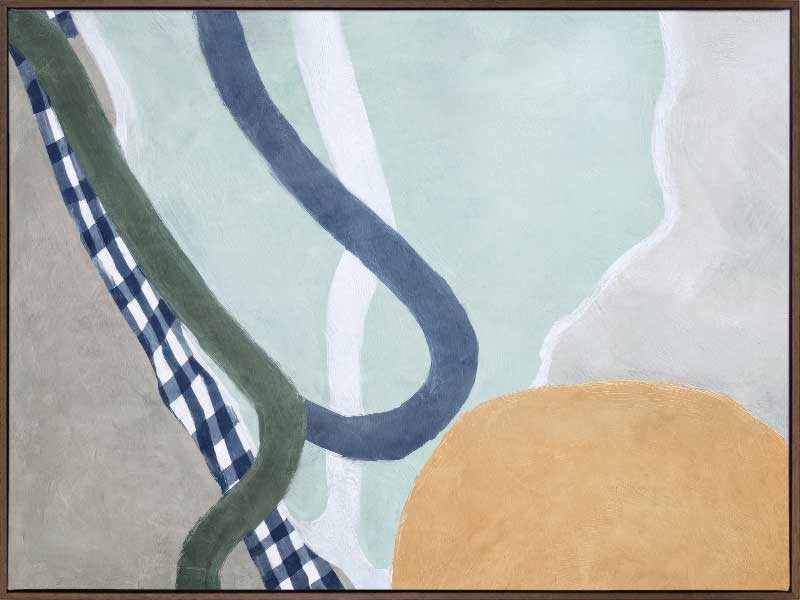 Abstract composition with curved forms in soft green and blue tones, creating a balanced and gentle motion, from the Lounging Ladies II collection by Urban Road.