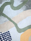 Curved abstract shapes in soft blue and green tones with painterly textures and a striped pattern, from the Lounging Ladies II collection by Urban Road.