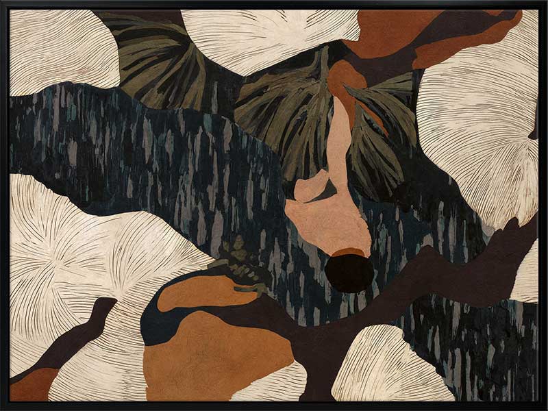 Layered abstract composition with earthy brushwork in brown and black tones, evoking depth and movement, from the Lounging Ladies II collection by Urban Road.