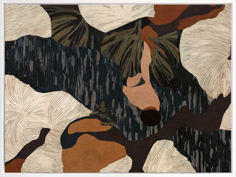 Layered abstract composition with earthy brushwork in brown and black tones, evoking depth and movement, from the Lounging Ladies II collection by Urban Road.