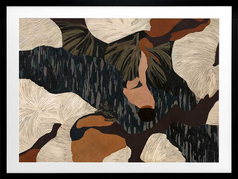 Layered abstract composition with earthy brushwork in brown and black tones, evoking depth and movement, from the Lounging Ladies II collection by Urban Road.