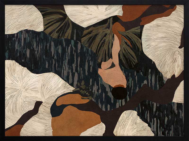 Layered abstract composition with earthy brushwork in brown and black tones, evoking depth and movement, from the Lounging Ladies II collection by Urban Road.