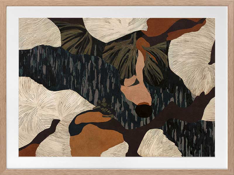 Layered abstract composition with earthy brushwork in brown and black tones, evoking depth and movement, from the Lounging Ladies II collection by Urban Road.