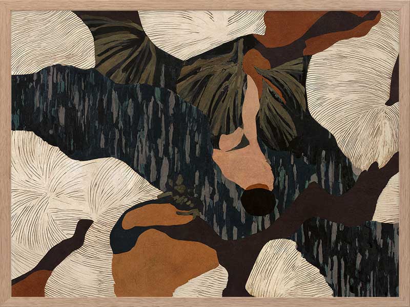 Layered abstract composition with earthy brushwork in brown and black tones, evoking depth and movement, from the Lounging Ladies II collection by Urban Road.