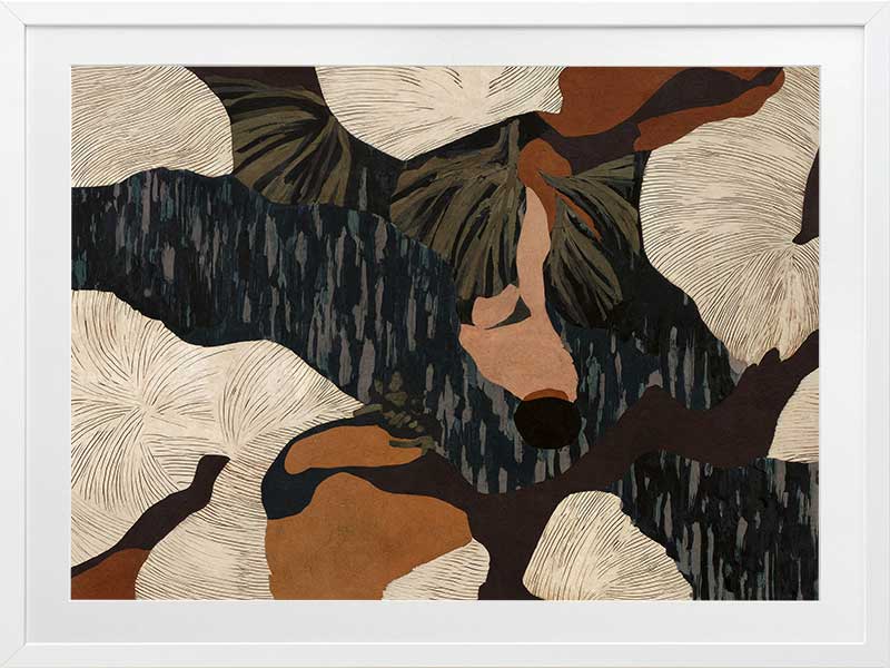 Layered abstract composition with earthy brushwork in brown and black tones, evoking depth and movement, from the Lounging Ladies II collection by Urban Road.