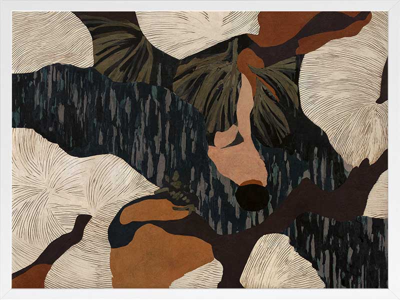 Layered abstract composition with earthy brushwork in brown and black tones, evoking depth and movement, from the Lounging Ladies II collection by Urban Road.