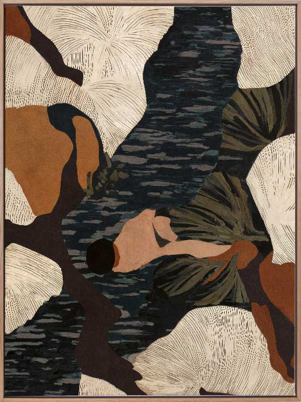 Layered abstract composition with earthy brushwork in brown and black tones, evoking depth and movement, from the Lounging Ladies II collection by Urban Road.