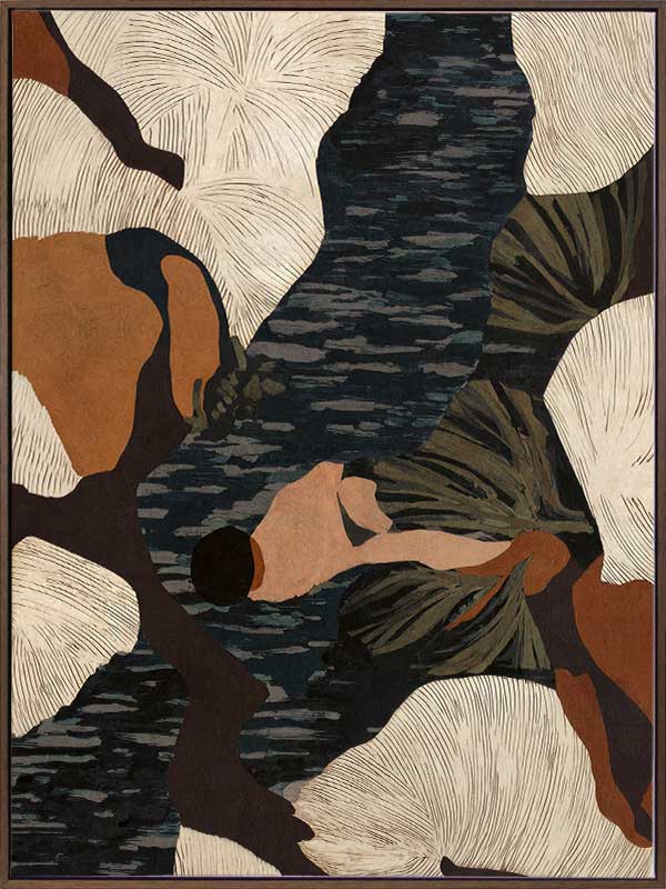 Layered abstract composition with earthy brushwork in brown and black tones, evoking depth and movement, from the Lounging Ladies II collection by Urban Road.