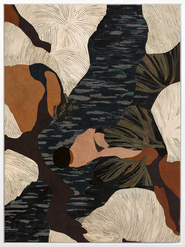 Layered abstract composition with earthy brushwork in brown and black tones, evoking depth and movement, from the Lounging Ladies II collection by Urban Road.