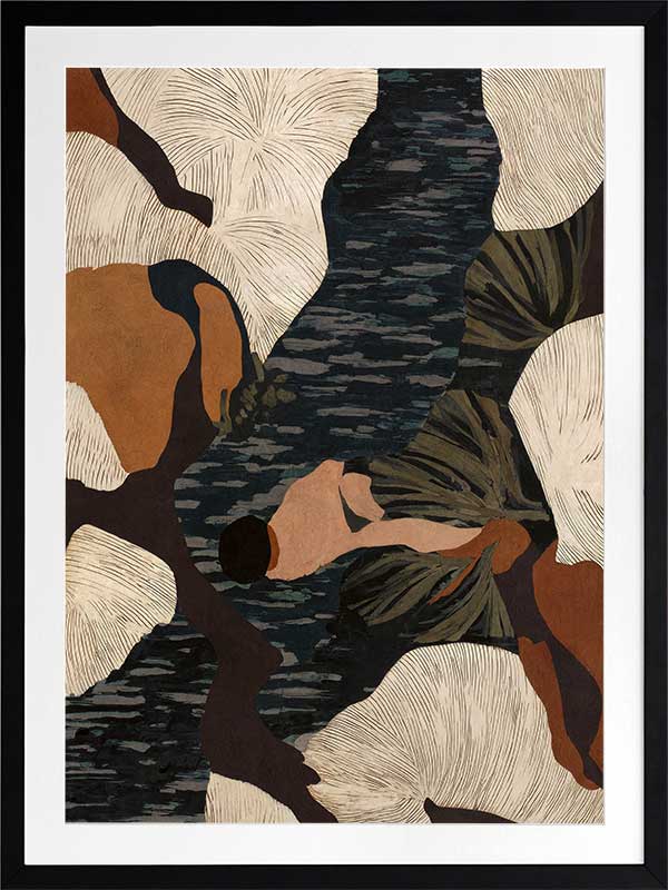 Layered abstract composition with earthy brushwork in brown and black tones, evoking depth and movement, from the Lounging Ladies II collection by Urban Road.