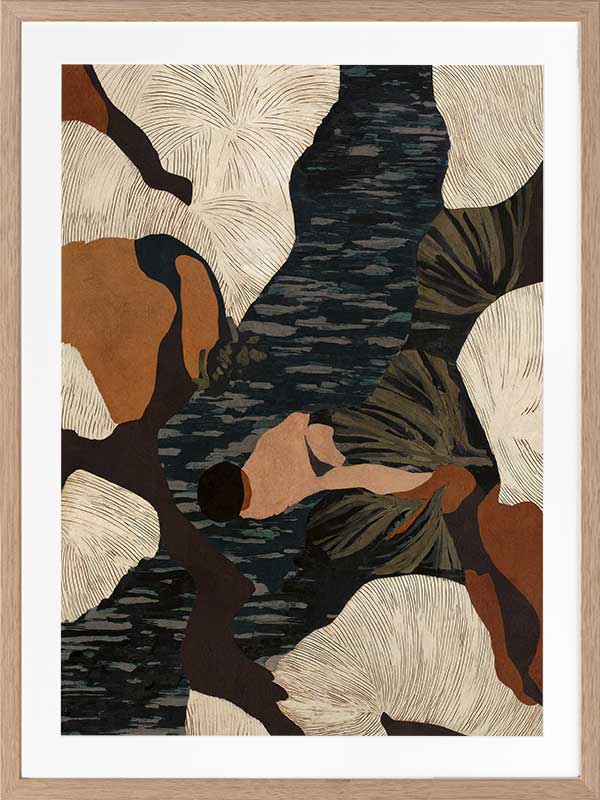 Layered abstract composition with earthy brushwork in brown and black tones, evoking depth and movement, from the Lounging Ladies II collection by Urban Road.