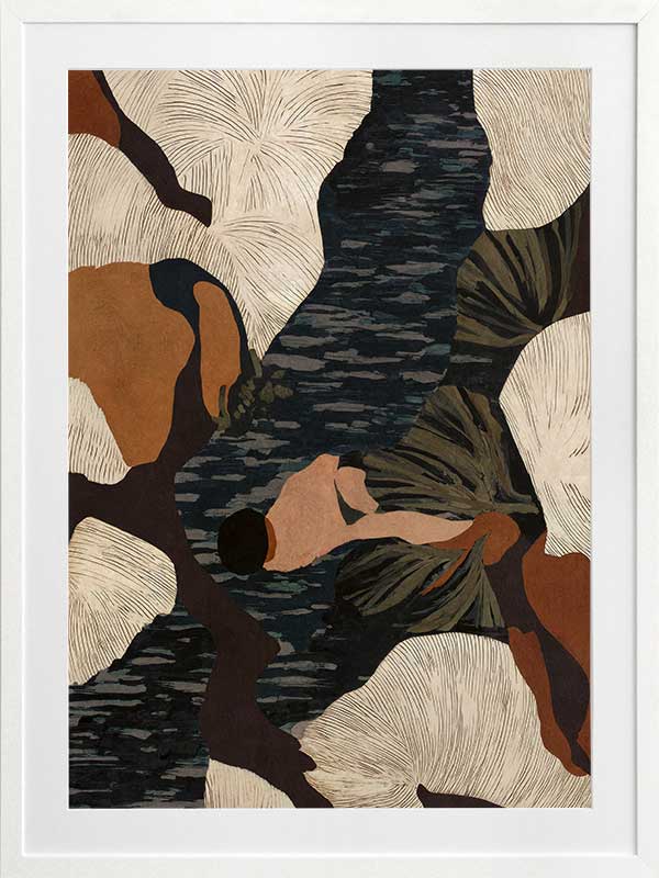 Layered abstract composition with earthy brushwork in brown and black tones, evoking depth and movement, from the Lounging Ladies II collection by Urban Road.