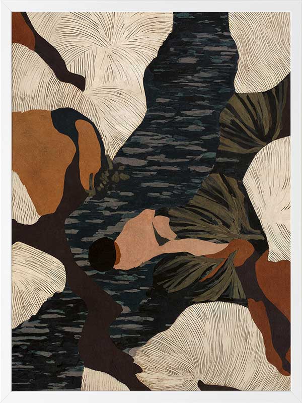 Layered abstract composition with earthy brushwork in brown and black tones, evoking depth and movement, from the Lounging Ladies II collection by Urban Road.