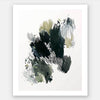 Hazy Days Unframed Art Print by Urban Road features abstract green splashes, dark green, black, and gray brushstrokes with thin scribbled lines and dotted patterns on a white background—modern and striking.