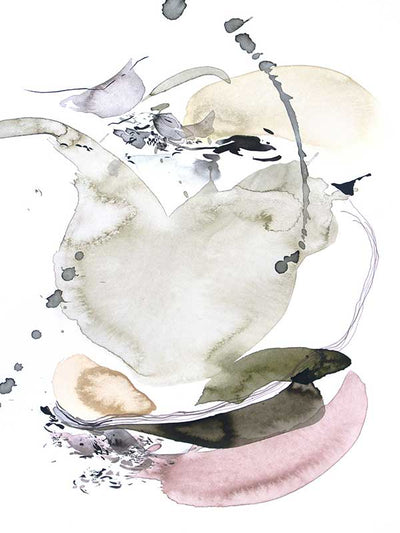 Christina Kwan abstract artwork featuring soft greens, blush pinks, and gentle greys, perfect for contemporary home decor.