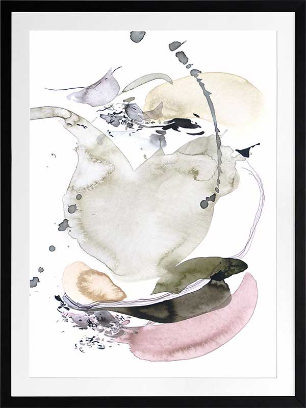 Christina Kwan abstract artwork featuring soft greens, blush pinks, and gentle greys, perfect for contemporary home decor.