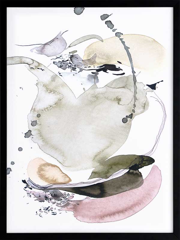 Christina Kwan abstract artwork featuring soft greens, blush pinks, and gentle greys, perfect for contemporary home decor.