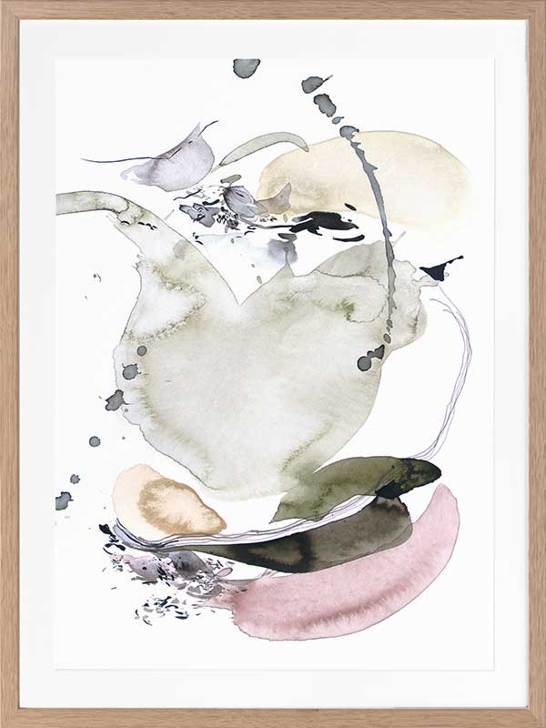 Christina Kwan abstract artwork featuring soft greens, blush pinks, and gentle greys, perfect for contemporary home decor.