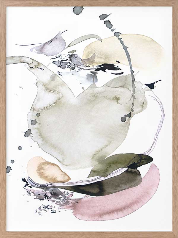 Christina Kwan abstract artwork featuring soft greens, blush pinks, and gentle greys, perfect for contemporary home decor.