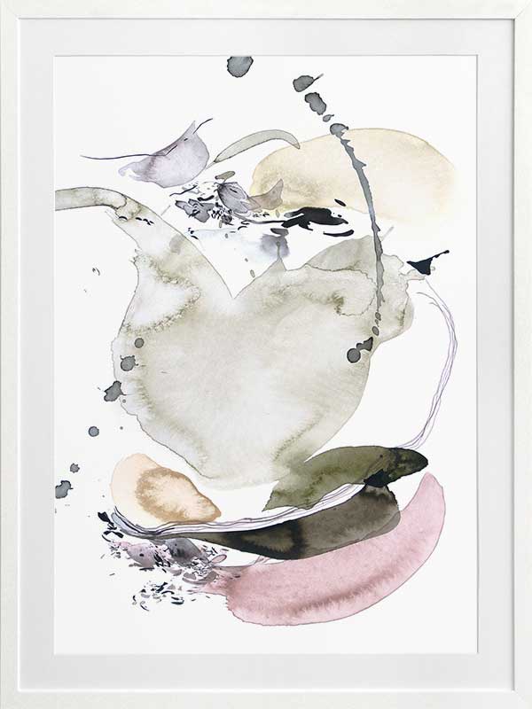Christina Kwan abstract artwork featuring soft greens, blush pinks, and gentle greys, perfect for contemporary home decor.