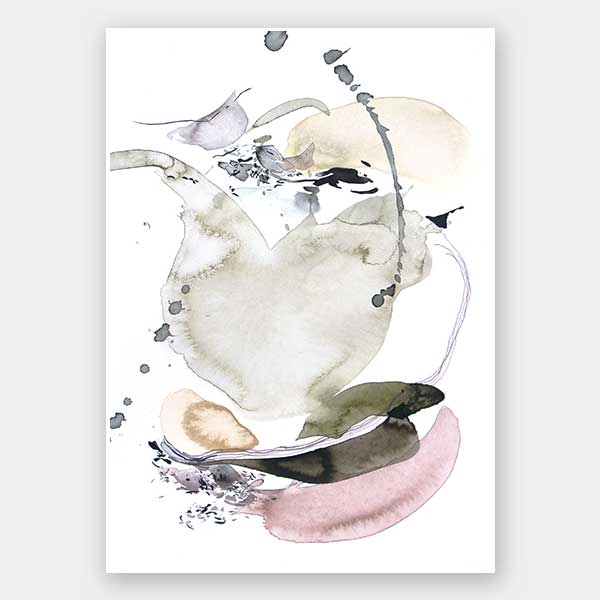 Christina Kwan abstract artwork featuring soft greens, blush pinks, and gentle greys, perfect for contemporary home decor.