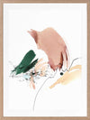 Christina Kwan abstract artwork with graceful forms and lines in blush pink, warm neutrals, and deep green tones.