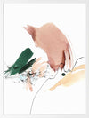 Christina Kwan abstract artwork with graceful forms and lines in blush pink, warm neutrals, and deep green tones.