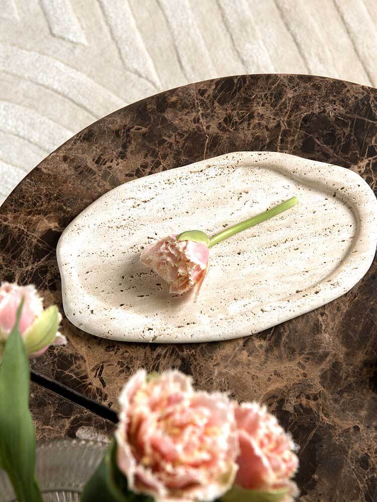 Emi Decorative Tray in Travertine - Beige