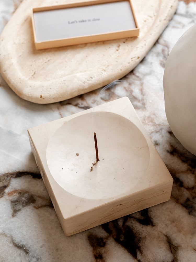 Ren Incense Holder in Travertine - Beige