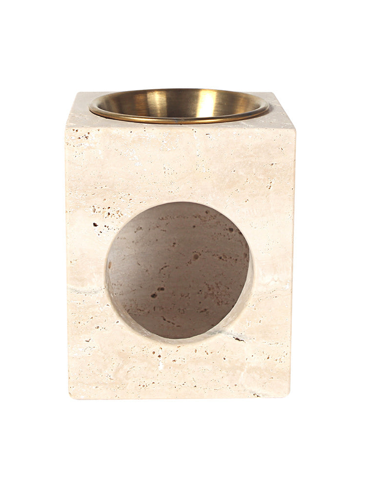 Mika Tealight Oil Burner in Travertine - Beige