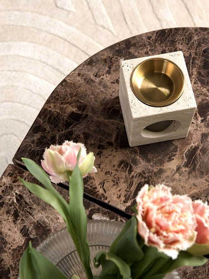 Mika Tealight Oil Burner in Travertine - Beige