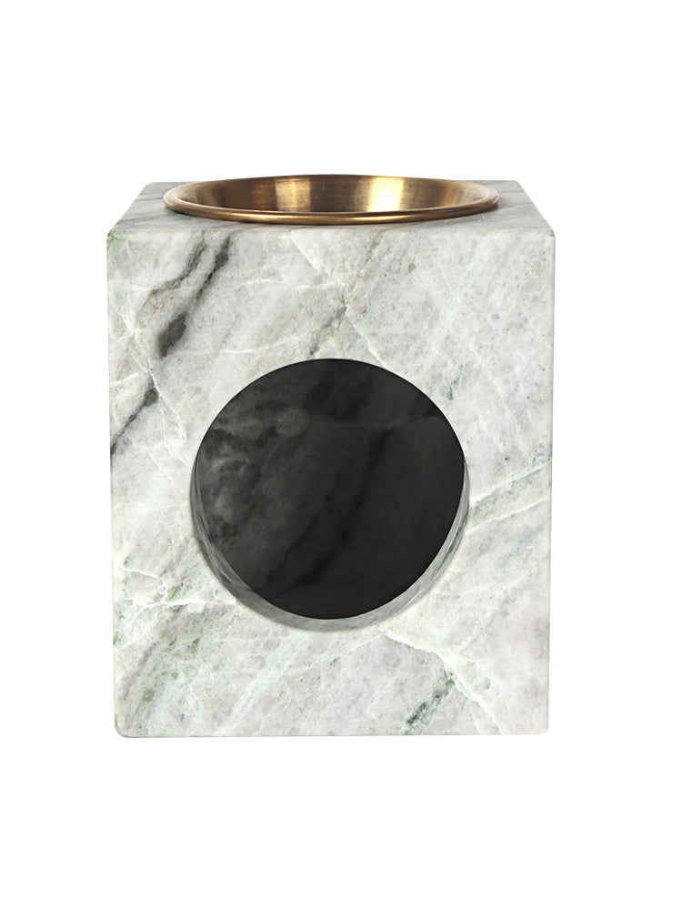 Mika Tealight Oil Burner in Marble - Jade Green