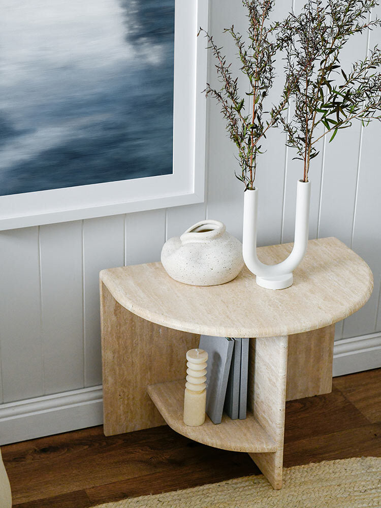 Archer Side Table in Travertine - Beige