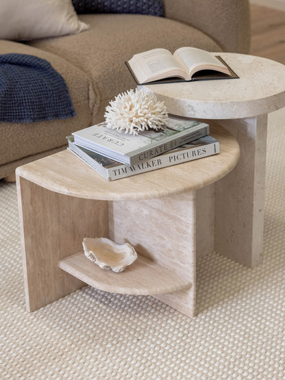 Archer Side Table in Travertine - Beige