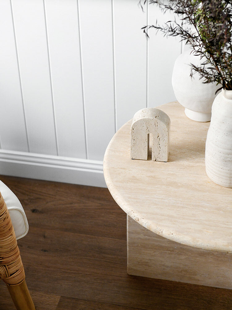 Archer Side Table in Travertine - Beige